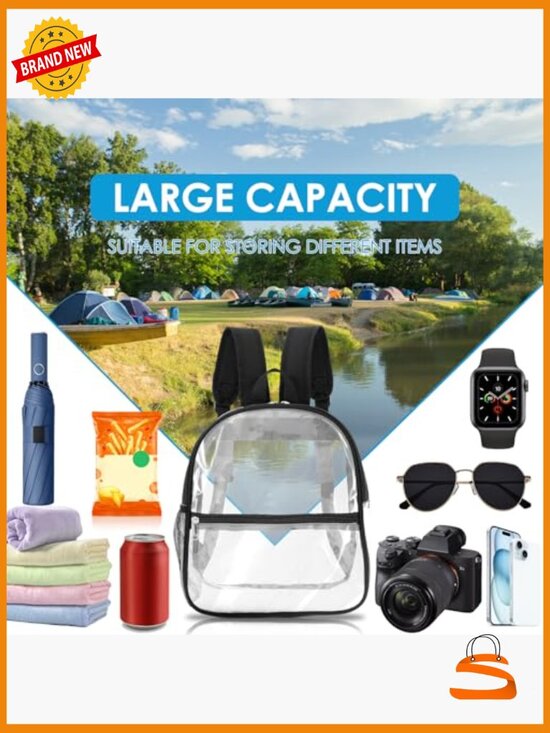Clear Backpack for Stadium Events, 13x11x5 Concert Bag, Transparent PVC main image 6